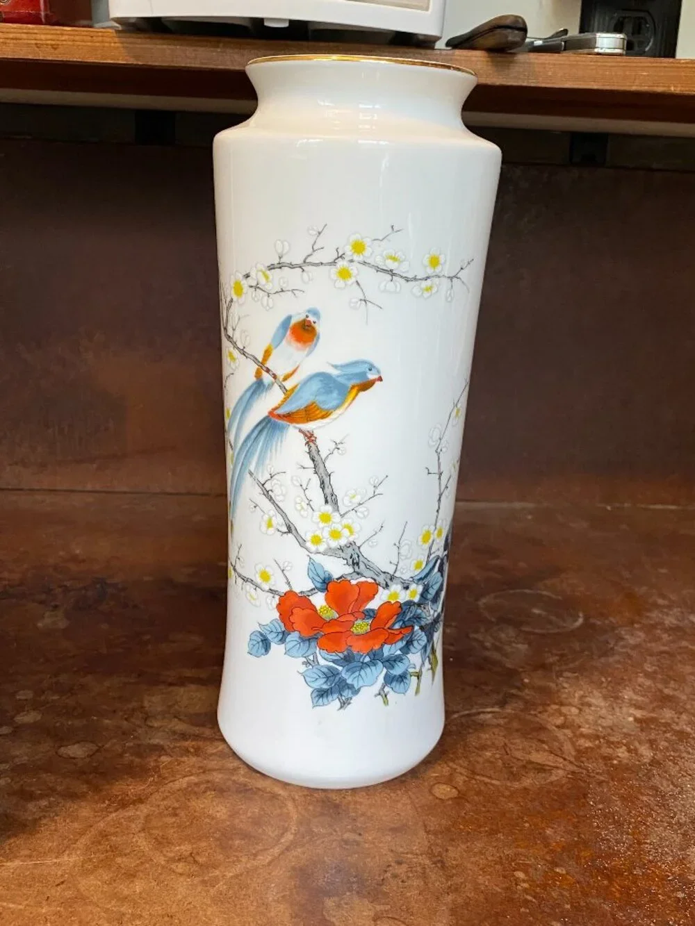 1960s NIB 10.5-inch Blue Bird Japanese Porcelain Vase Made by Jay Vintage
